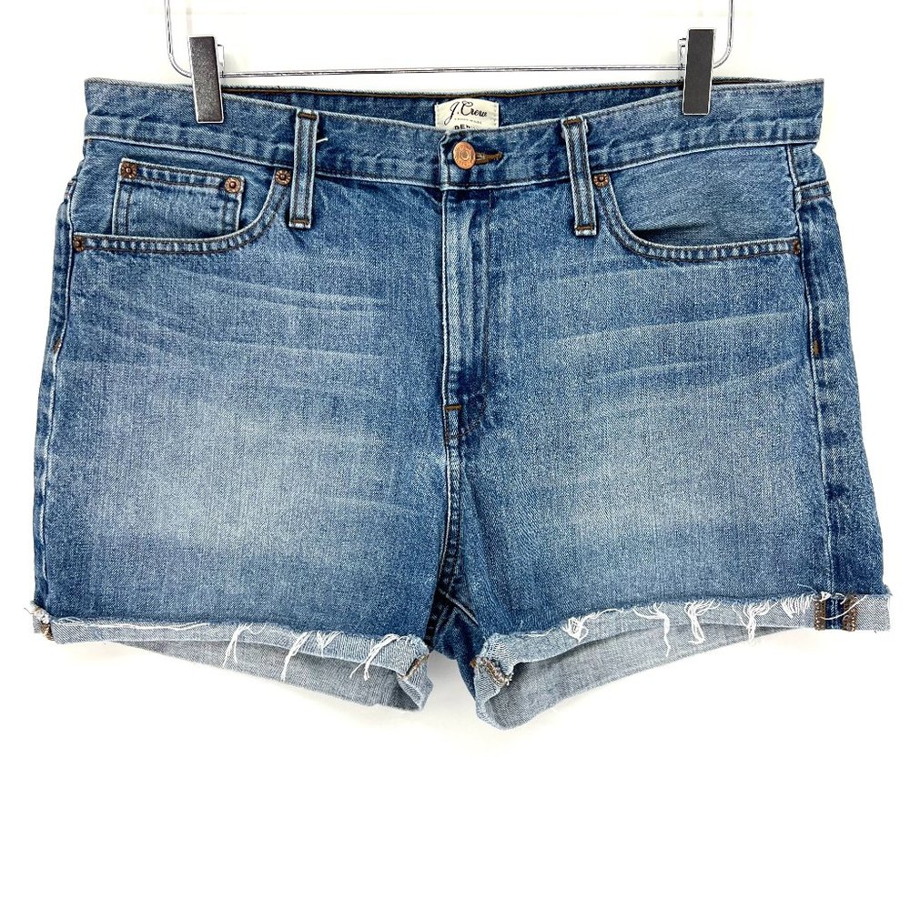 J. Crew High Rise Broken-In Boyfriend Shorts Meadow Wash Denim E5862‎ Size 32